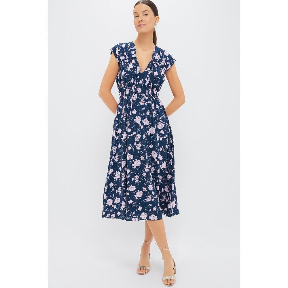 HYACINTH HOUSE Navy & Blush Abstract Floral Amanda Midi Dress Size M NWT